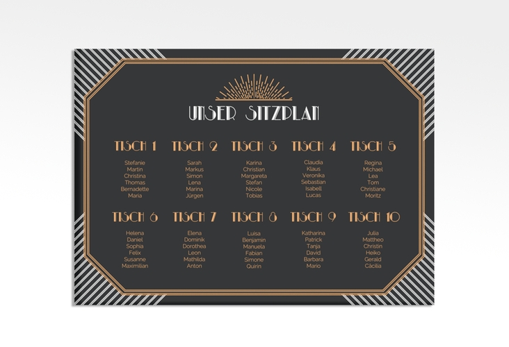 Sitzplan Leinwand Hochzeit Gatsby 70 x 50 cm Leinwand schwarz im 20er-Jahre-Stil