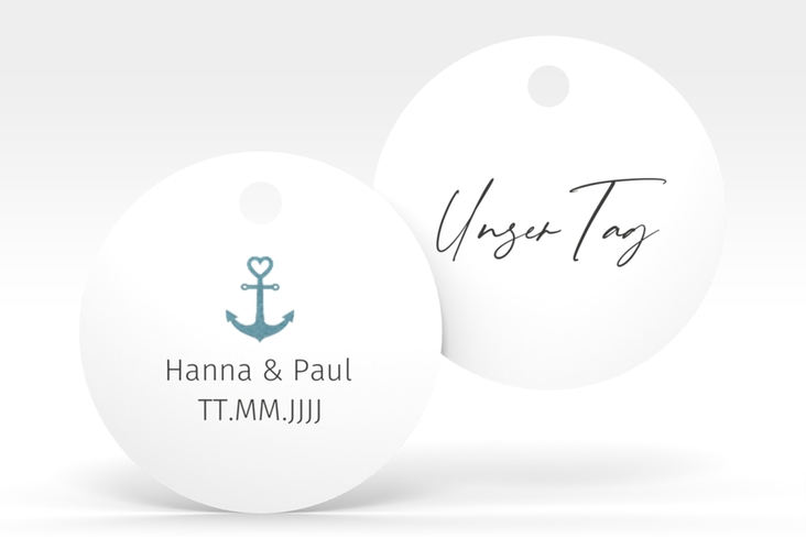 Geschenkanhänger Hochzeit Ankerliebe Geschenkanhänger, rund im minimalistischen maritimen Design mit Anker