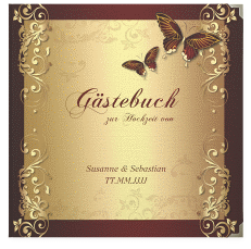 Klick: Details zu Gästebuch Selection Hochzeit "Toulouse" anzeigen Gästebuch Selection Hochzeit Toulouse Leinen-Hardcover rot mit Schmetterlingen und Schnörkeln
