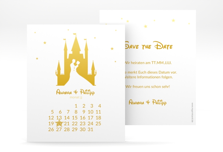Save the Date-Kalenderblatt Castle Kalenderblatt-Karte gold hochglanz