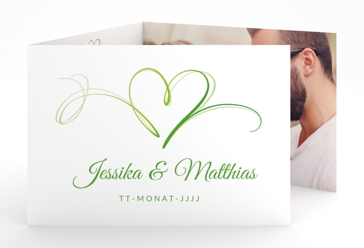 Hochzeitseinladung Envie A6 Doppel-Klappkarte gruen hochglanz