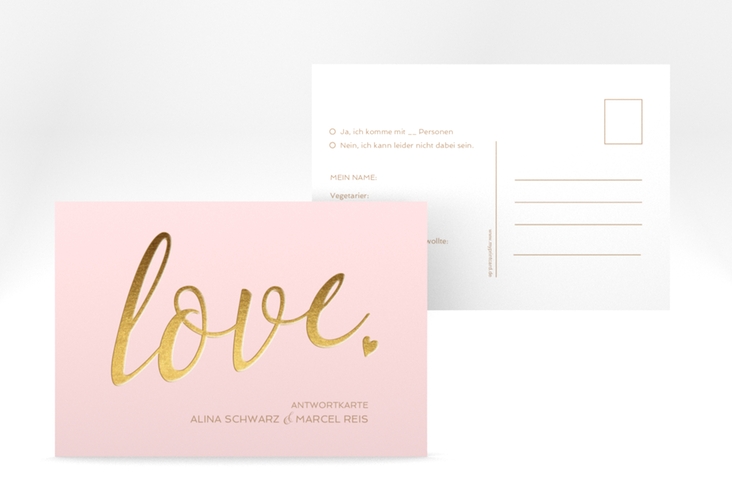 Antwortkarte Hochzeit Glam A6 Postkarte rosa
