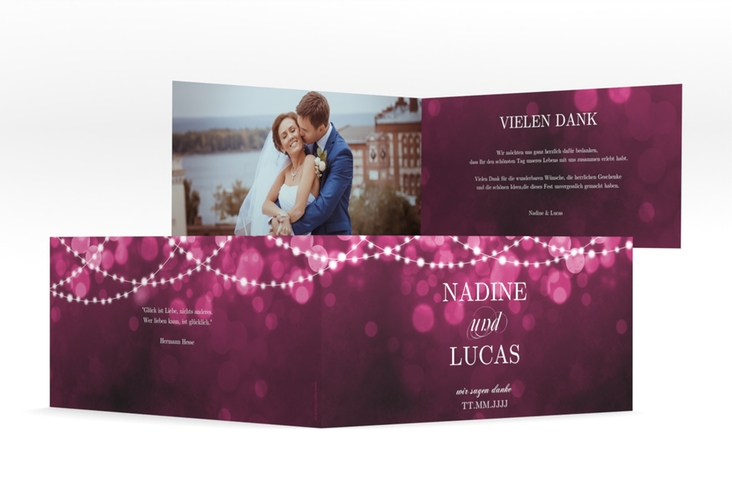 Danksagung Hochzeit Lichtspiel lange Klappkarte quer pink