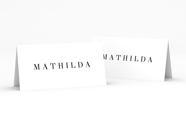 Tischkarte Hochzeit Filigrana Tischkarten schwarz hochglanz in reduziertem Design mit Initialen und zartem Blätterkranz