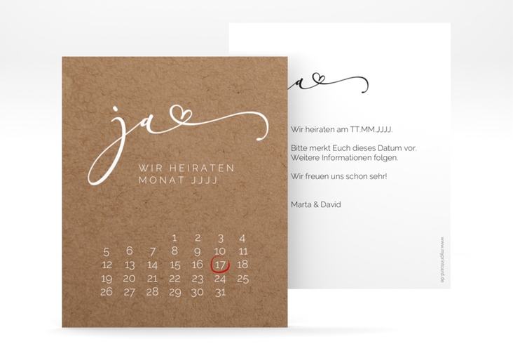 Save the Date-Kalenderblatt Jawort Kalenderblatt-Karte hochglanz modern minimalistisch mit veredelter Aufschrift