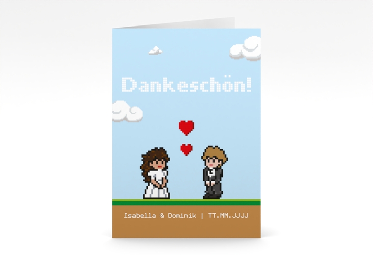 Danksagungskarte Hochzeit Pixel A6 Klappkarte hoch