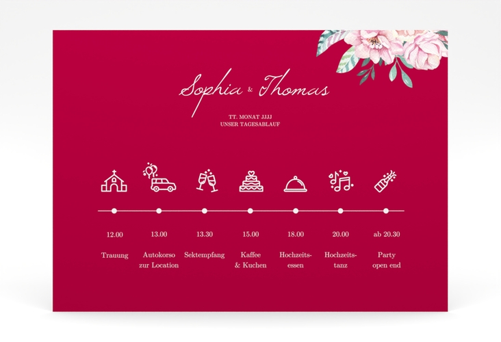 Tagesablauf Poster Hochzeit Blooming 70 x 50 cm Poster rot