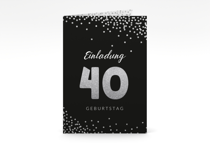 Einladung 40. Geburtstag Glitzer A6 Klappkarte hoch grau