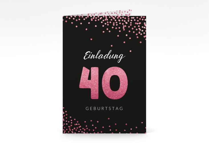 Einladung 40. Geburtstag Glitzer A6 Klappkarte hoch