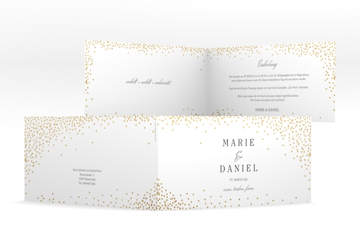 Hochzeitseinladung Glitter lange Klappkarte quer weiss hochglanz