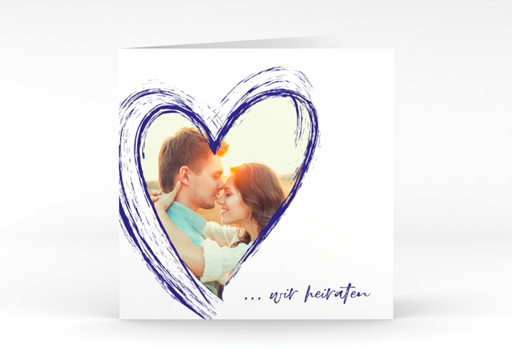 Hochzeitseinladung Liebe quadr. Klappkarte blau hochglanz