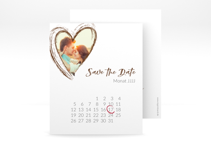 Save the Date-Kalenderblatt Liebe Kalenderblatt-Karte braun hochglanz