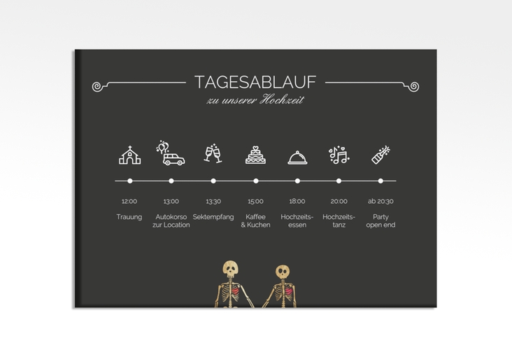 Tagesablauf Leinwand Hochzeit Bones 70 x 50 cm Leinwand schwarz mit Skelett-Ehepaar im Cartoon-Stil