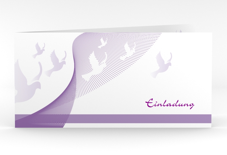 Einladung Taufe Doves lange Klappkarte quer lila hochglanz