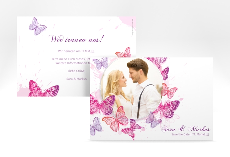 Save the Date-Karte Hochzeit Schmetterlinge A6 Karte quer pink