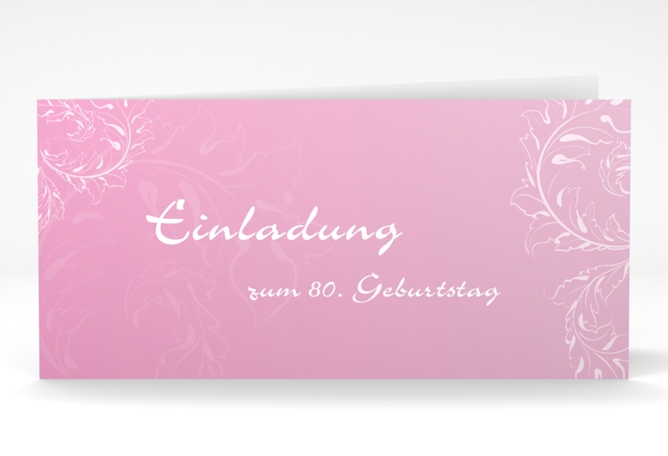 Einladung 80. Geburtstag Peter/Petra lange Klappkarte quer rosa
