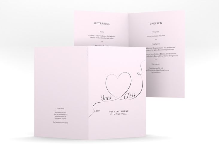 Menükarte Hochzeit Dolce A5 Klappkarte hoch rosa hochglanz