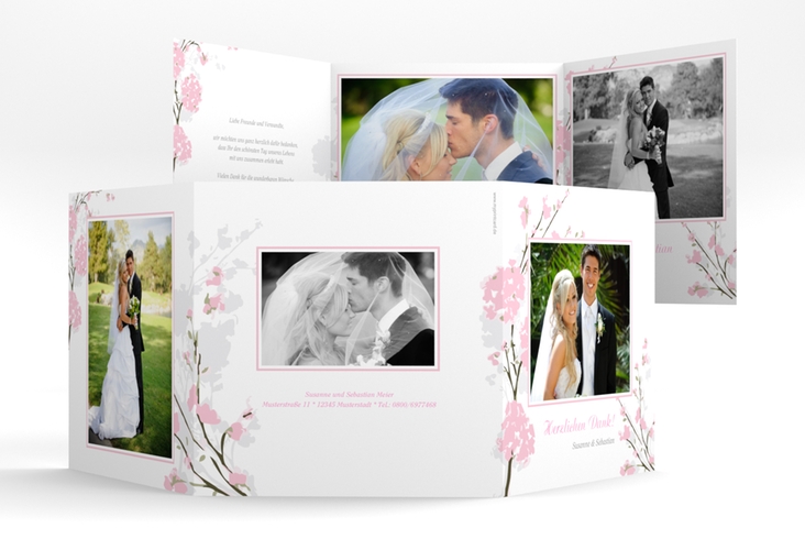 Danksagungskarte Hochzeit Salerno quadr. Doppel-Klappkarte rosa hochglanz