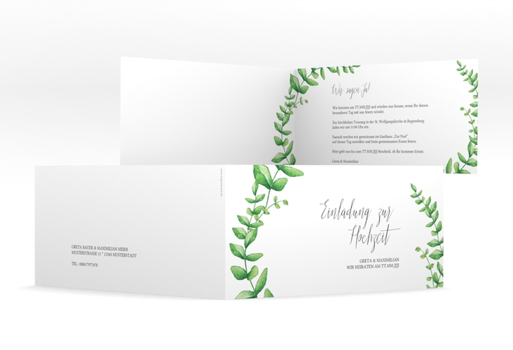 Hochzeitseinladung Botanic lange Klappkarte quer weiss hochglanz
