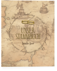 Klick: Details zu Stammbuch A4 "Zwei Ringe" anzeigen Stammbuch A4 Zwei Ringe Stammbuch A4 beige mit Eheringen und Fantasy-Landkarte