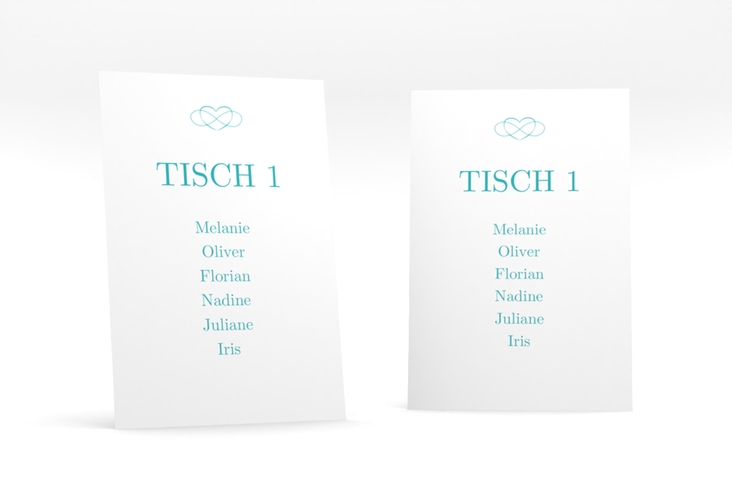 Tischaufsteller Hochzeit Infinity Tischaufsteller tuerkis