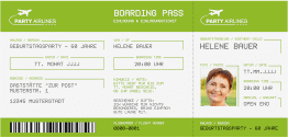 Einladung 60. Geburtstag Boardingpass lange Karte quer gruen