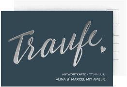 Klick: Details zu Antwortkarte Hochzeit "Traufe" anzeigen Antwortkarte Hochzeit Traufe A6 Postkarte blau