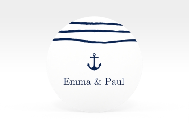 Aufkleber Hochzeit Liebesanker Aufkleber, selbstklebend, rund blau mit maritimem Streifenmuster und kleinem Anker