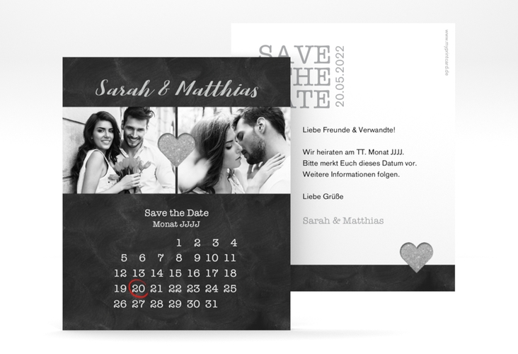 Save the Date-Kalenderblatt Sparkly Kalenderblatt-Karte grau hochglanz
