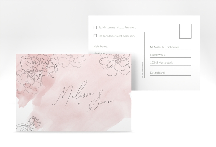 Antwortkarte Hochzeit Pfingstrosen A6 Postkarte rosa