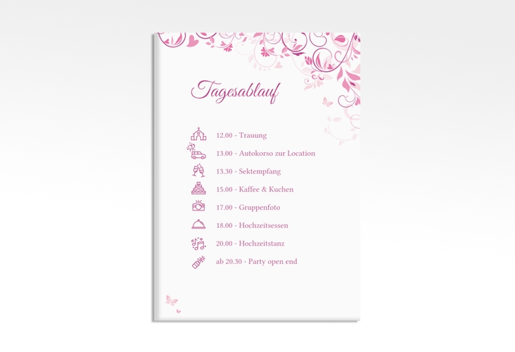 Tagesablauf Leinwand Hochzeit "Lilly" 50 x 70 cm Leinwand pink