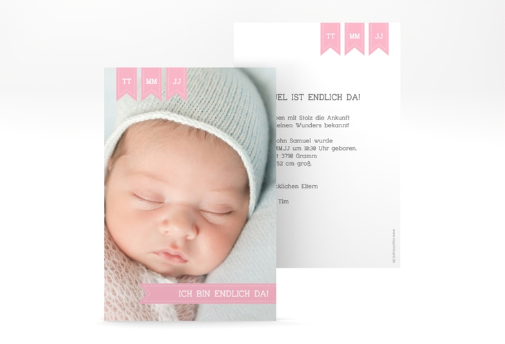 Geburtskarte Kinderlachen A6 Karte hoch rosa