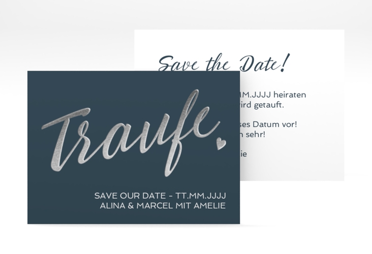 Save the Date-Visitenkarte Traufe Visitenkarte quer blau