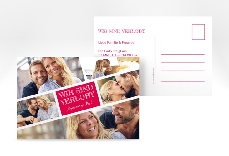 Verlobungskarte zur Hochzeit Rise A6 Postkarte pink