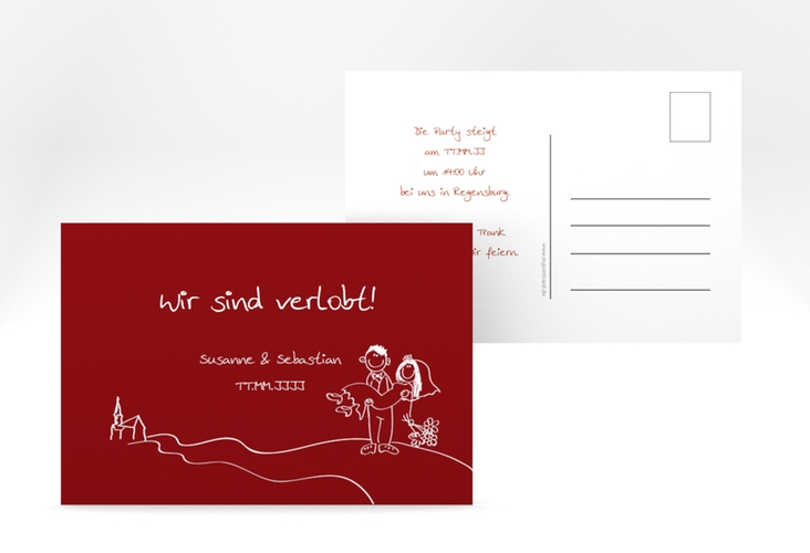 Verlobungskarte Hochzeit Pisa A6 Postkarte rot