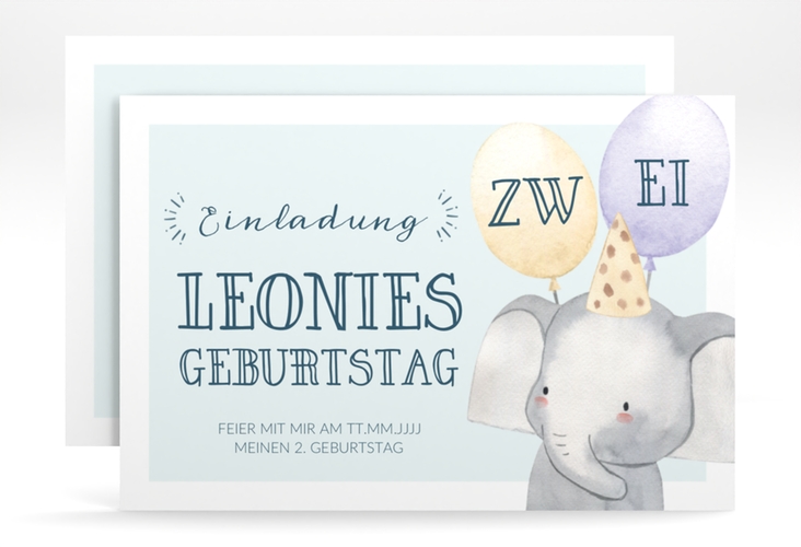 Einladungskarte Kindergeburtstag Elefant A6 Karte quer mint in Aquarell-Optik