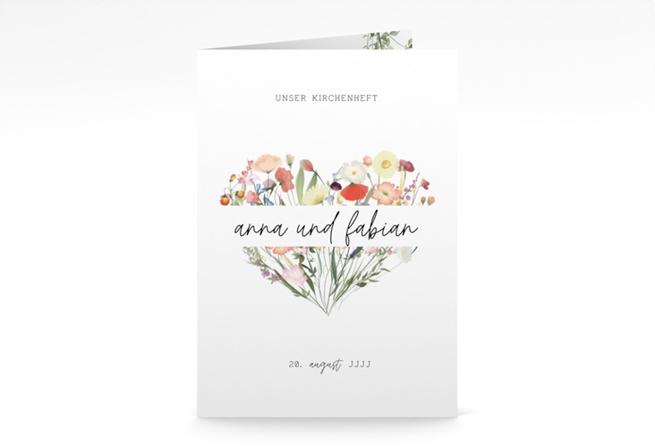 Kirchenheft Hochzeit Wildblumenherz A5 Klappkarte hoch bunt hochglanz