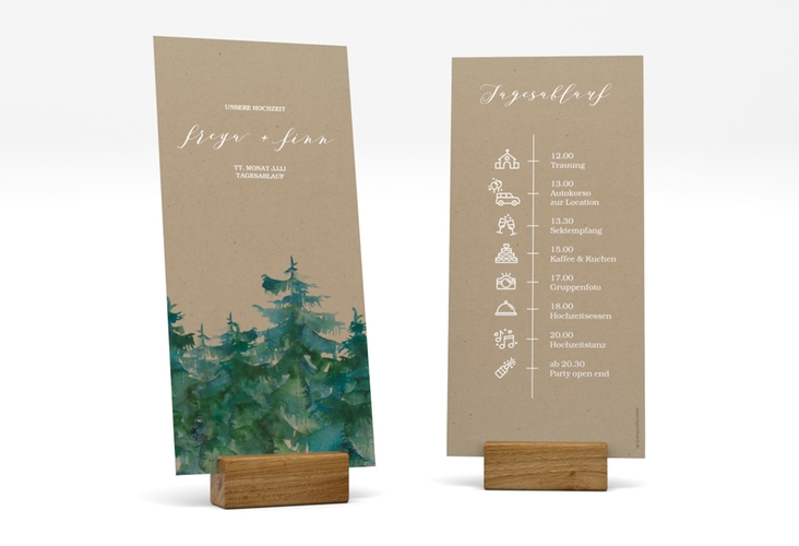 Tagesablauf Hochzeit Evergreen lange Karte hoch Kraftpapier