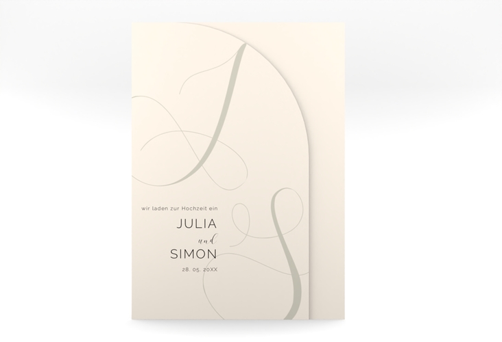Hochzeitseinladung Eheschließung mittlere Bogen-Wickelfalzkarte beige