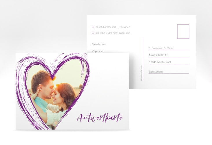 Antwortkarte Hochzeit Liebe A6 Postkarte lila