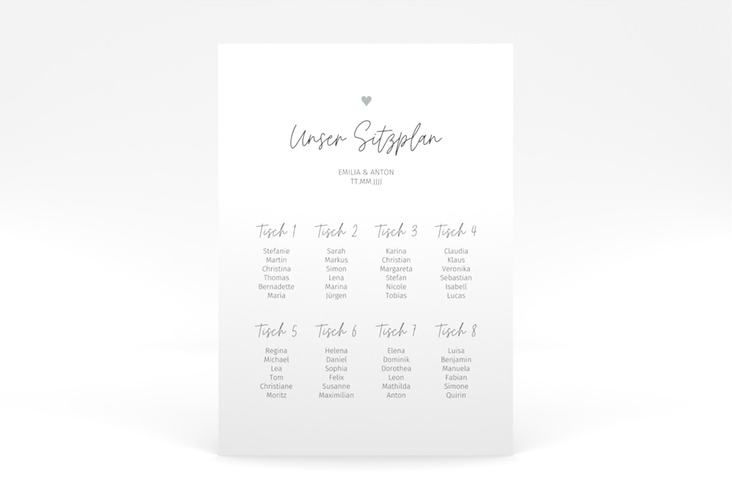 Sitzplan Poster Hochzeit Herzschlag 50 x 70 cm Poster weiss schlicht und elegant mit Herzchen