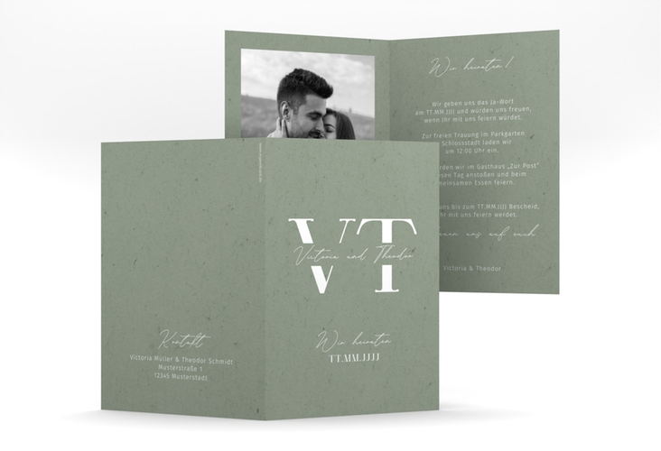 Einladungskarte Hochzeit Everlasting A6 Klappkarte hoch mit großen Initialen