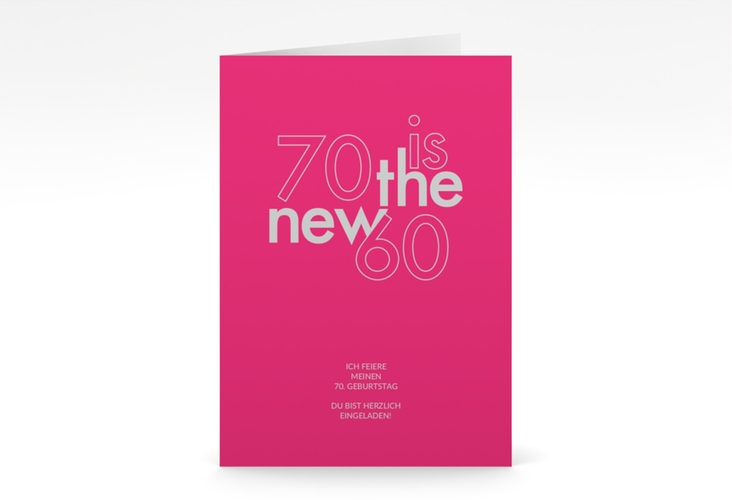 Einladung 70. Geburtstag Grateful A6 Klappkarte hoch pink hochglanz