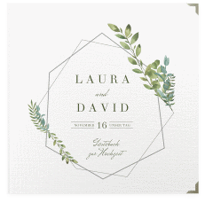 Klick: Details zu Gästebuch Selection Hochzeit "Herbarium" anzeigen Gästebuch Selection Hochzeit Herbarium Leinen-Hardcover grau mit geometrischem Rahmen und Blätter-Dekor