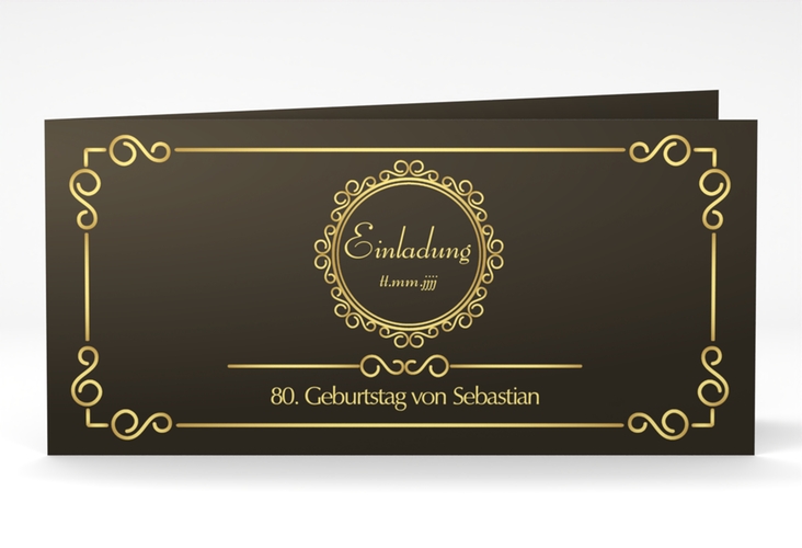 Einladung 80. Geburtstag Bert/Berta lange Klappkarte quer braun