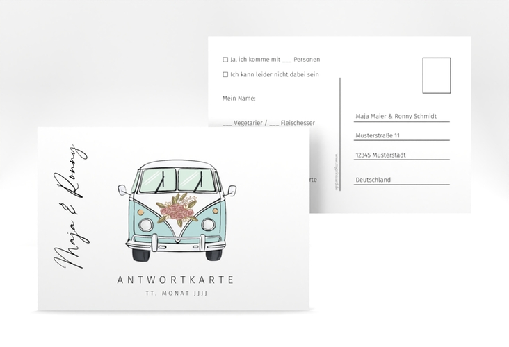 Antwortkarte Hochzeit Hochzeitsbulli A6 Postkarte blau