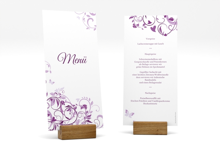 Menükarte Hochzeit Lilly lange Karte hoch lila