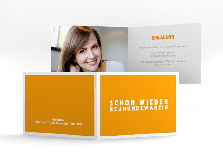 Einladung 30. Geburtstag Gag A6 Klappkarte quer orange hochglanz