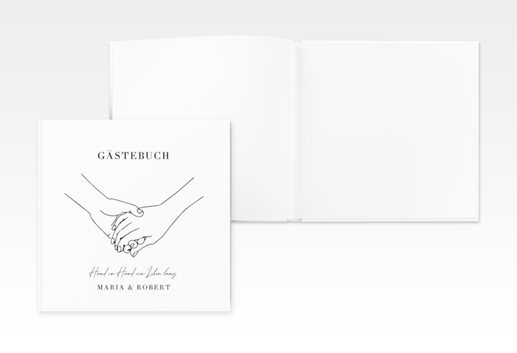 Gästebuch Creation Hands 20 x 20 cm, Hardcover weiss mit sich haltenden Händen im Monoline-Stil