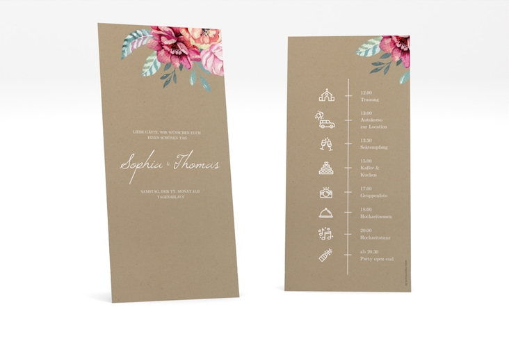 Tagesablauf Hochzeit Blooming lange Karte hoch Kraftpapier